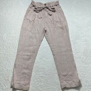 Free People Womens Sz 6 Textured Pants High Rise Belted Waist Boho Preppy Hippie